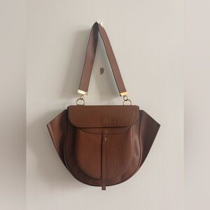 Danielle Nicole Brown Pebbled Leather Shoulder Bag with Gold Hardware